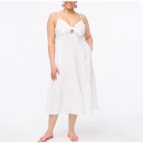 J. Crew Dresses & Skirts - J. Crew Factory Women’s White Seersucker Tie Front Midi Dress NWT Size 18